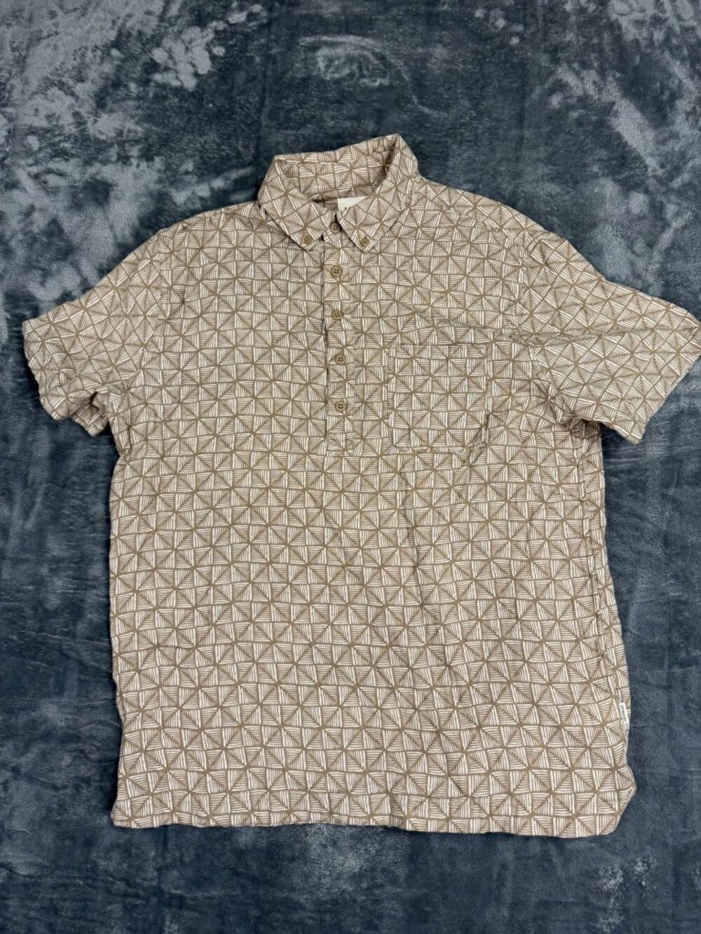 UpWest Mens Geometric Short Sleeve Button-Up Shirt Beige & White Size L